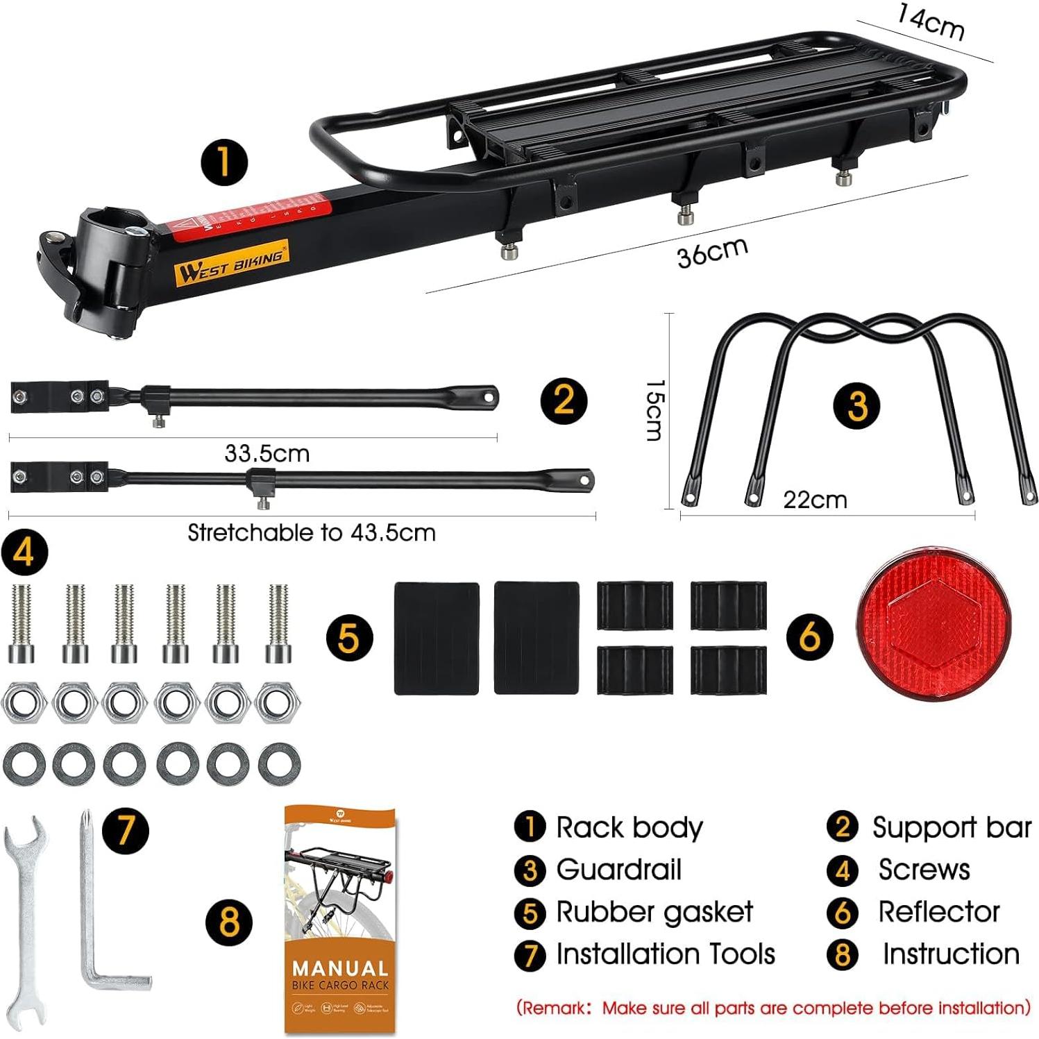 Soporte de Carga Ajustable para Bicicleta West Biking 50kg