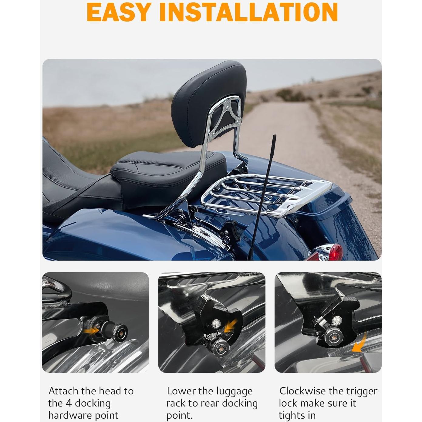 Soporte de Equipaje Desmontable PBYMT Cromo para Harley 2009-2024