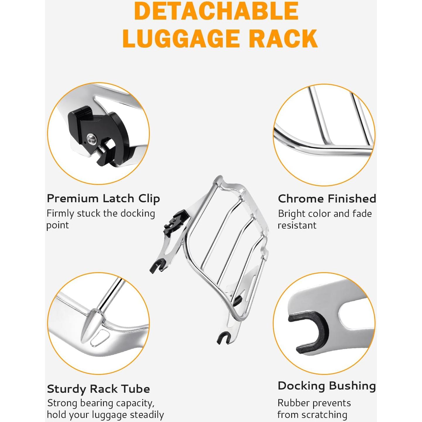 Soporte de Equipaje Desmontable PBYMT Cromo para Harley 2009-2024