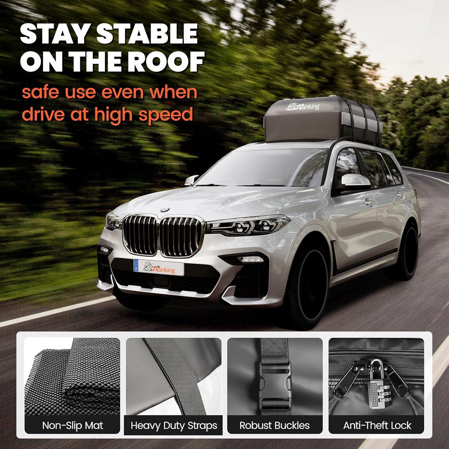Bolsa de Carga para Techo de Coche Asinking 21 Pies³ Impermeable