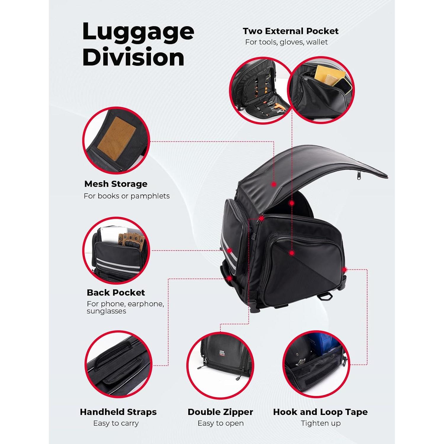 Bolsa de Cola de Motocicleta KEMIMOTO 40-50L Impermeable