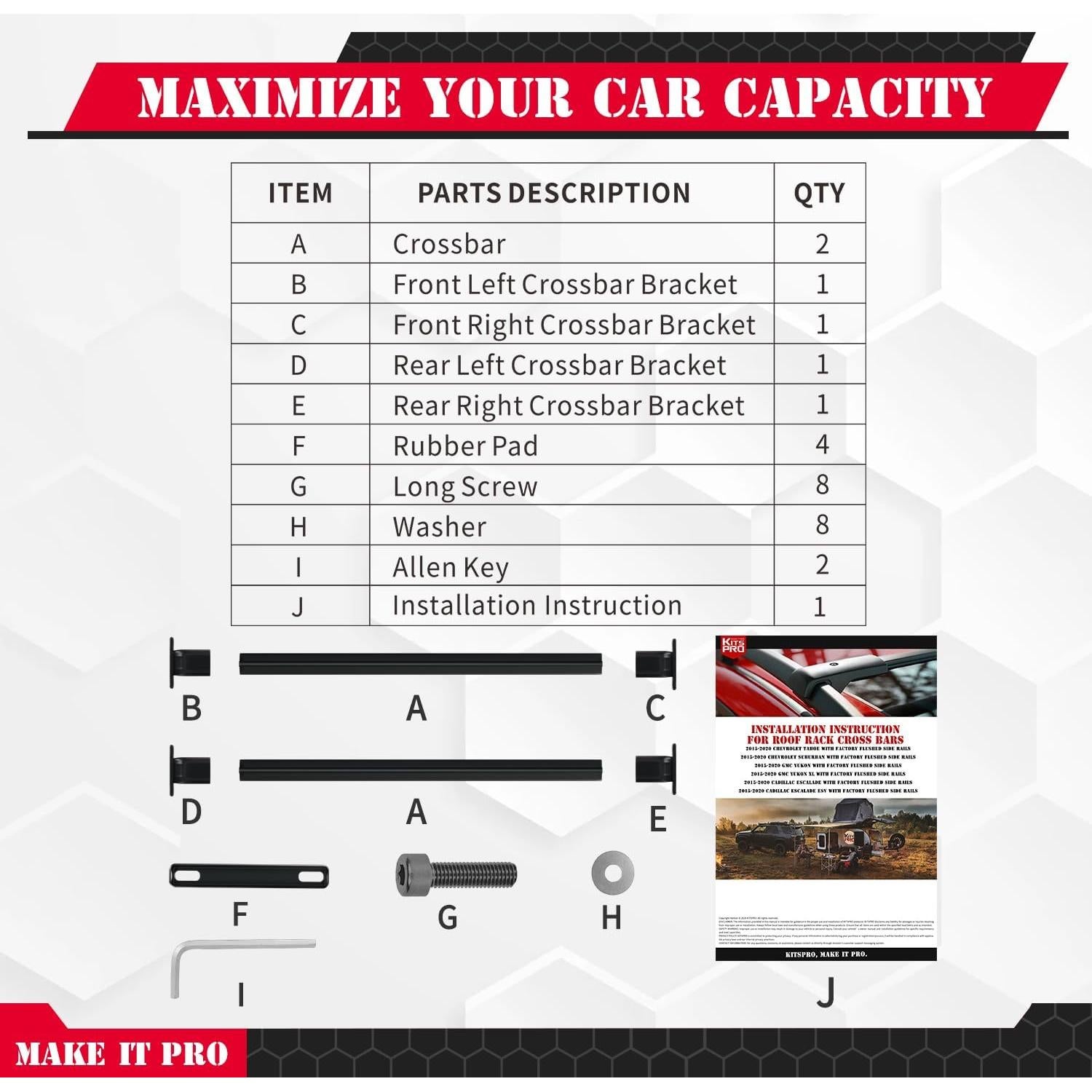 Barras Transversales de Techo KitsPro para Tahoe 2015-2020