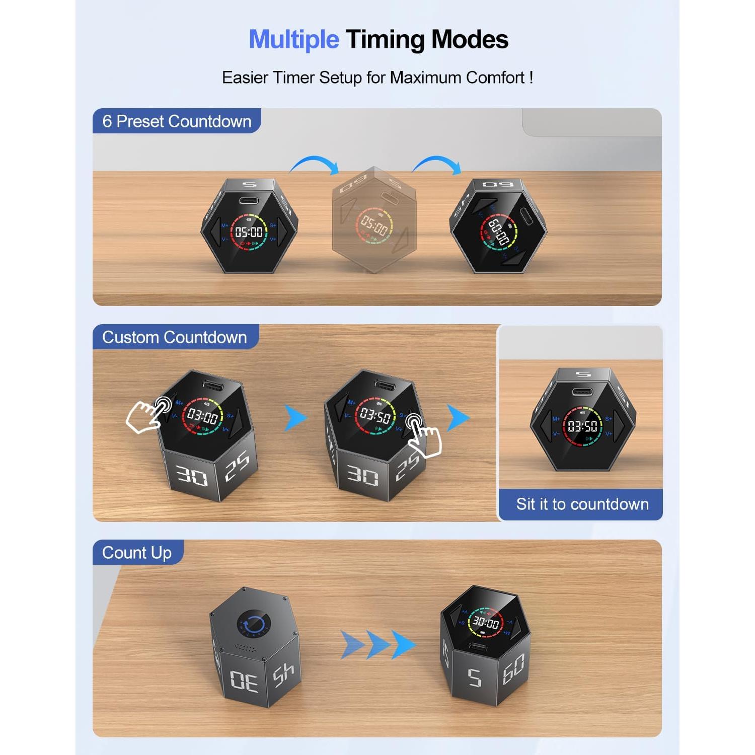 Temporizador Pomodoro Ticktime Gris 6 Modos Silencioso