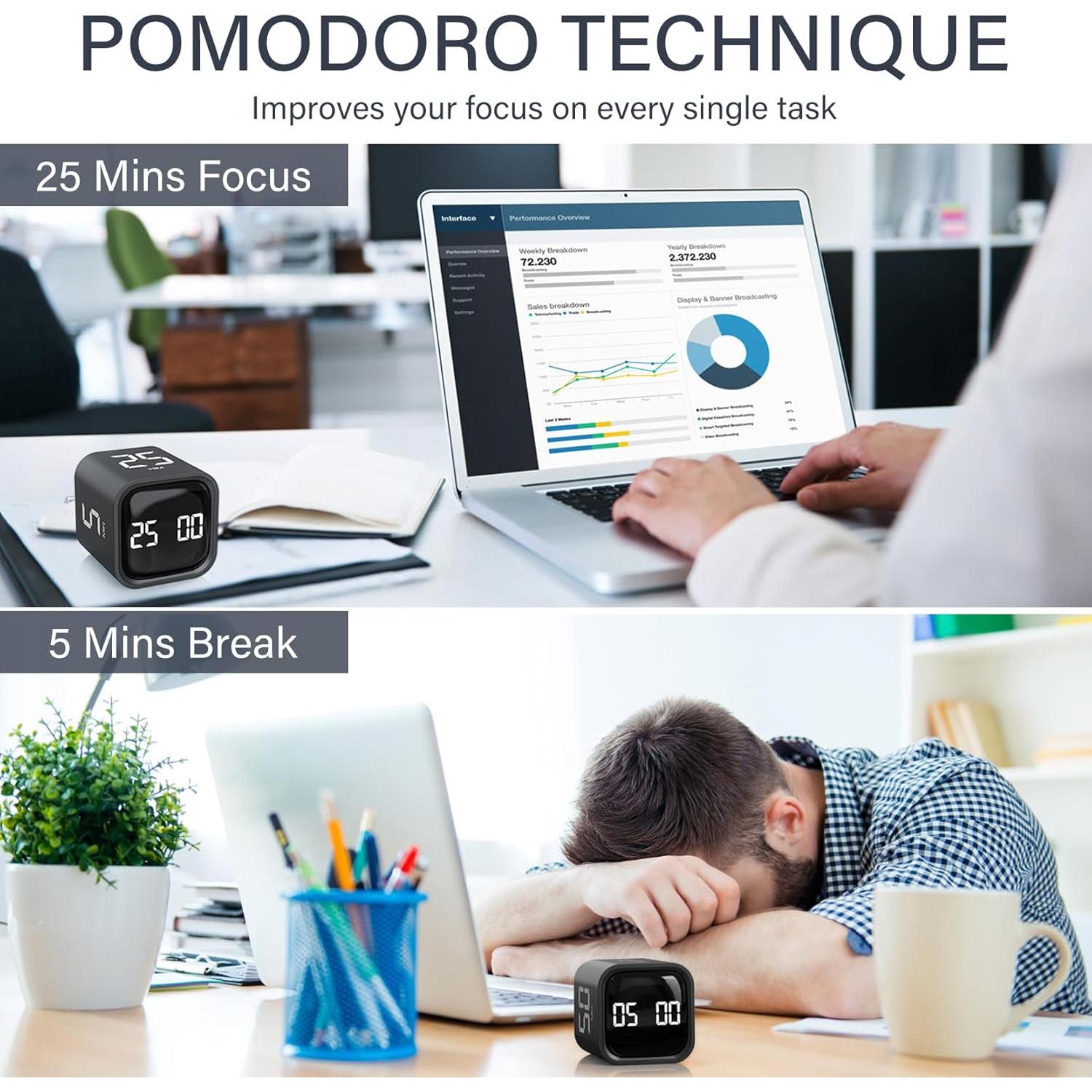 Temporizador Pomodoro OORAII 5-50 Minutos Rotativo Negro