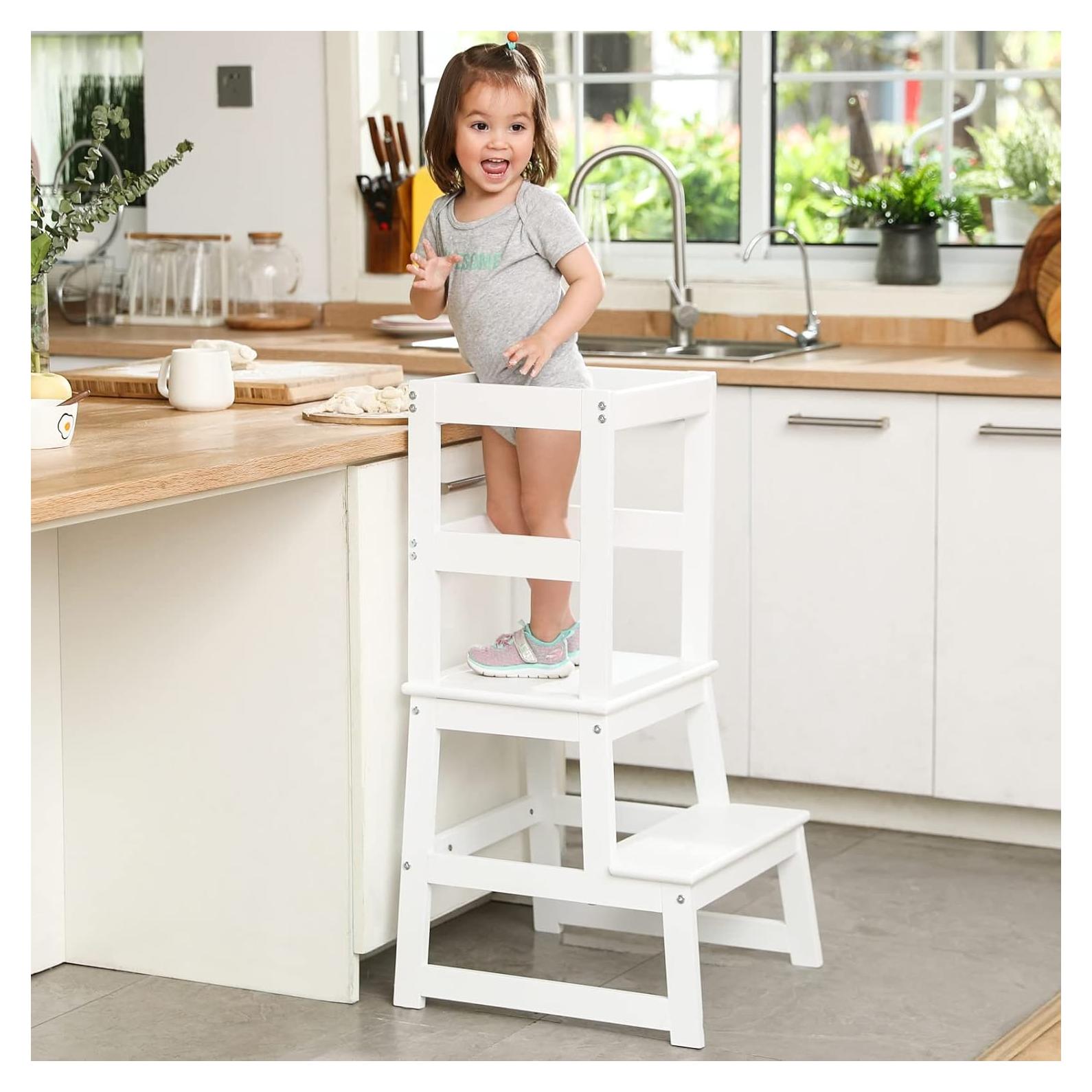 Escalera de cocina Wiifo para niños con barandilla blanca