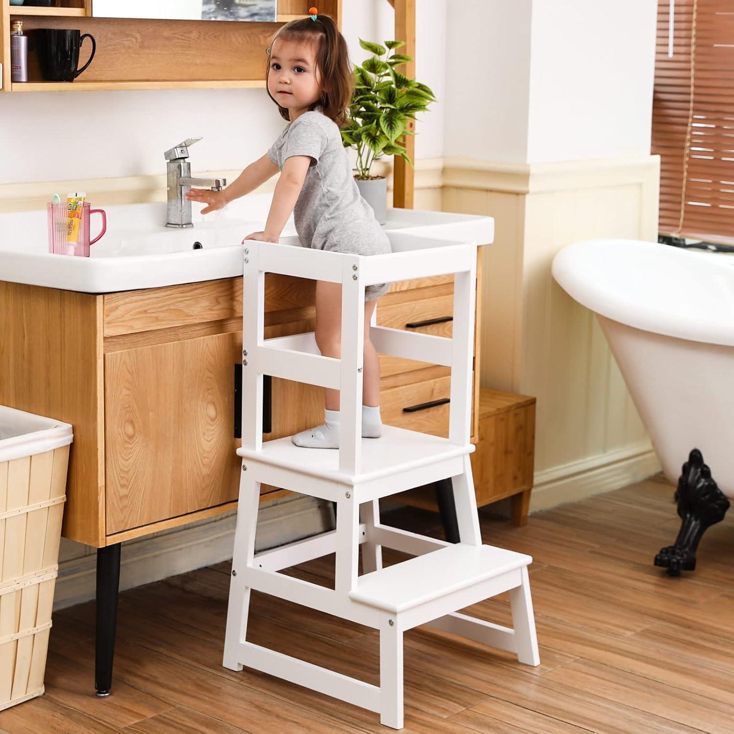 Escalera de cocina Wiifo para niños con barandilla blanca