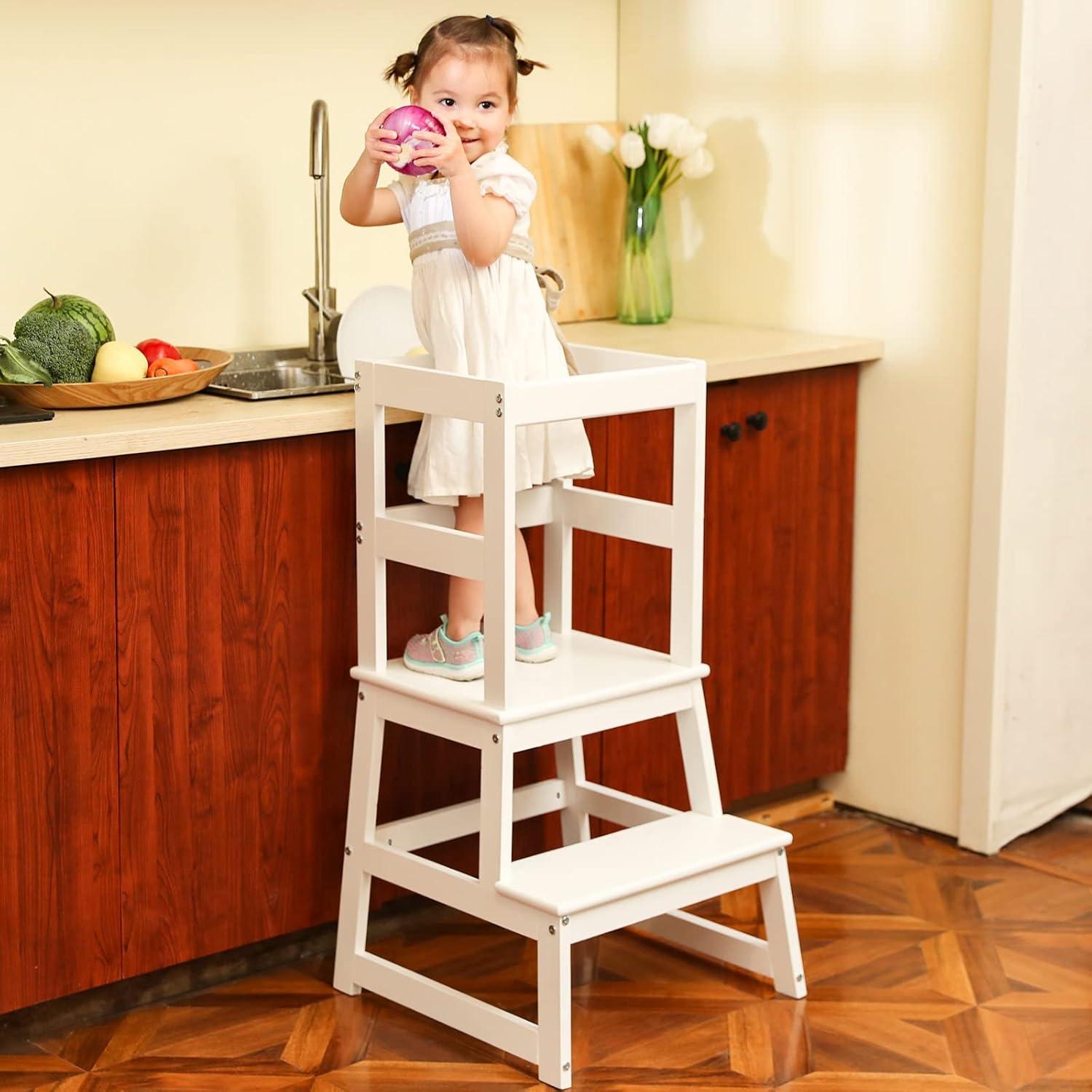 Escalera de cocina Wiifo para niños con barandilla blanca