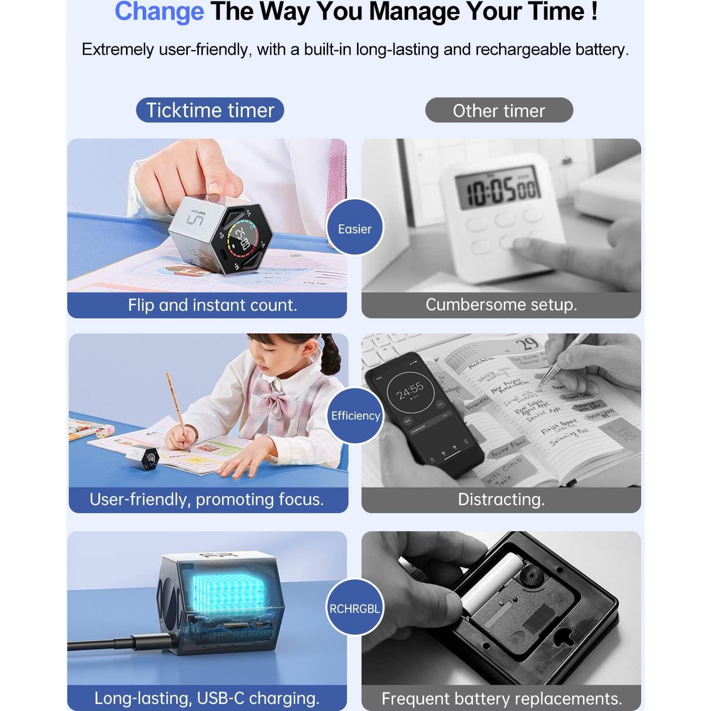 Temporizador Pomodoro PIHEN Hexagonal Gris 6 Modos