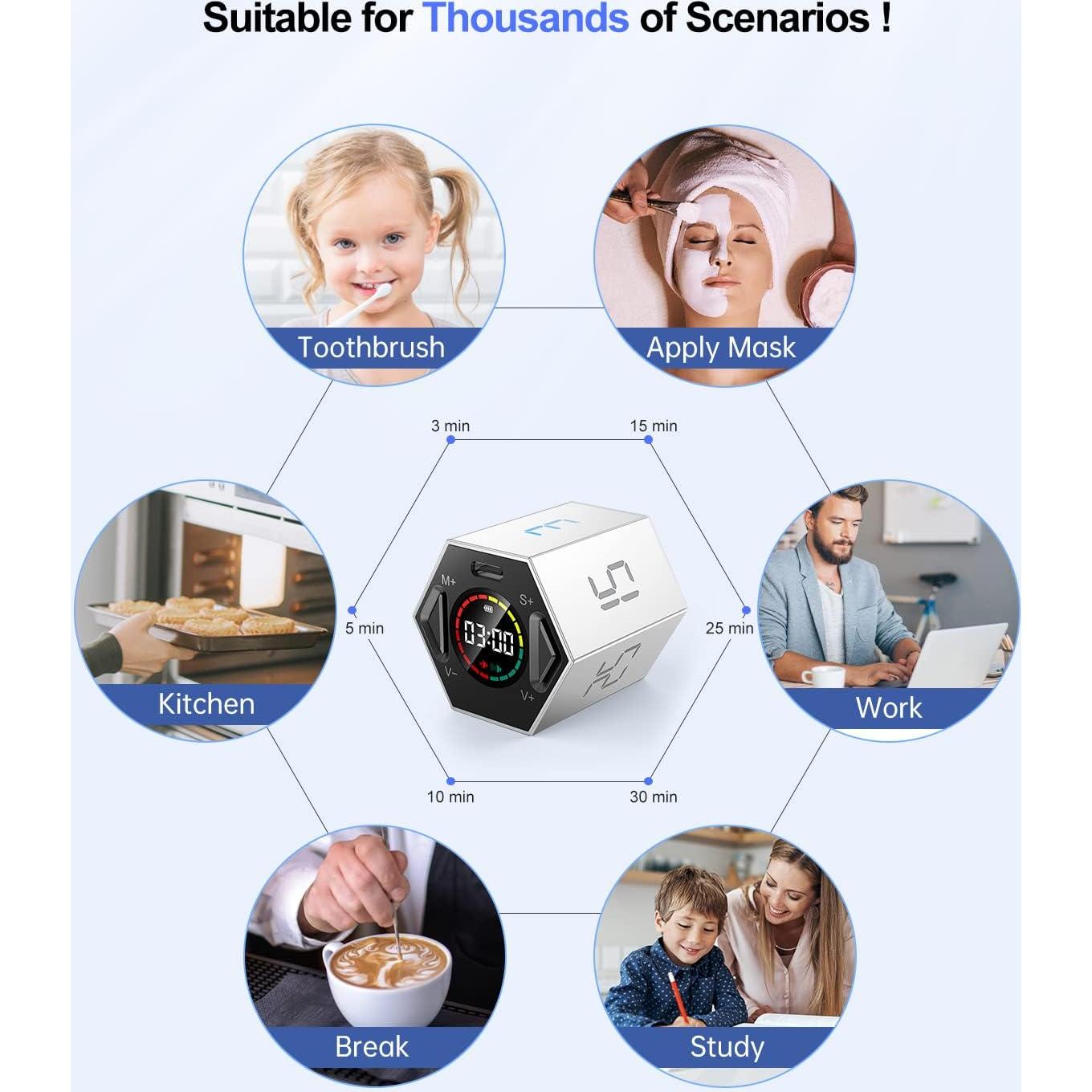 Temporizador Pomodoro PIHEN Hexagonal Gris 6 Modos