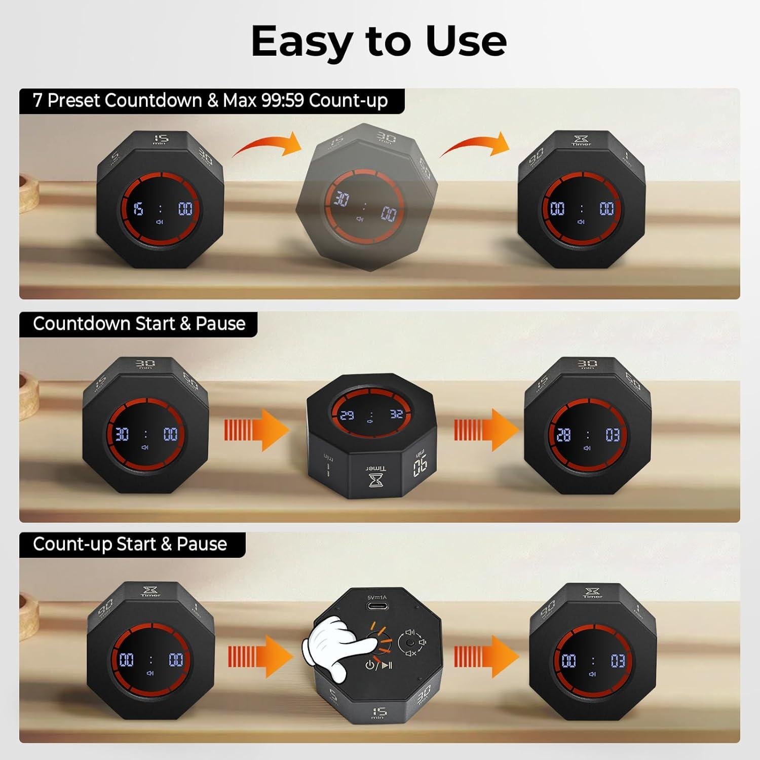 Temporizador Digital Recargable Kaflin con Sensor de Gravedad