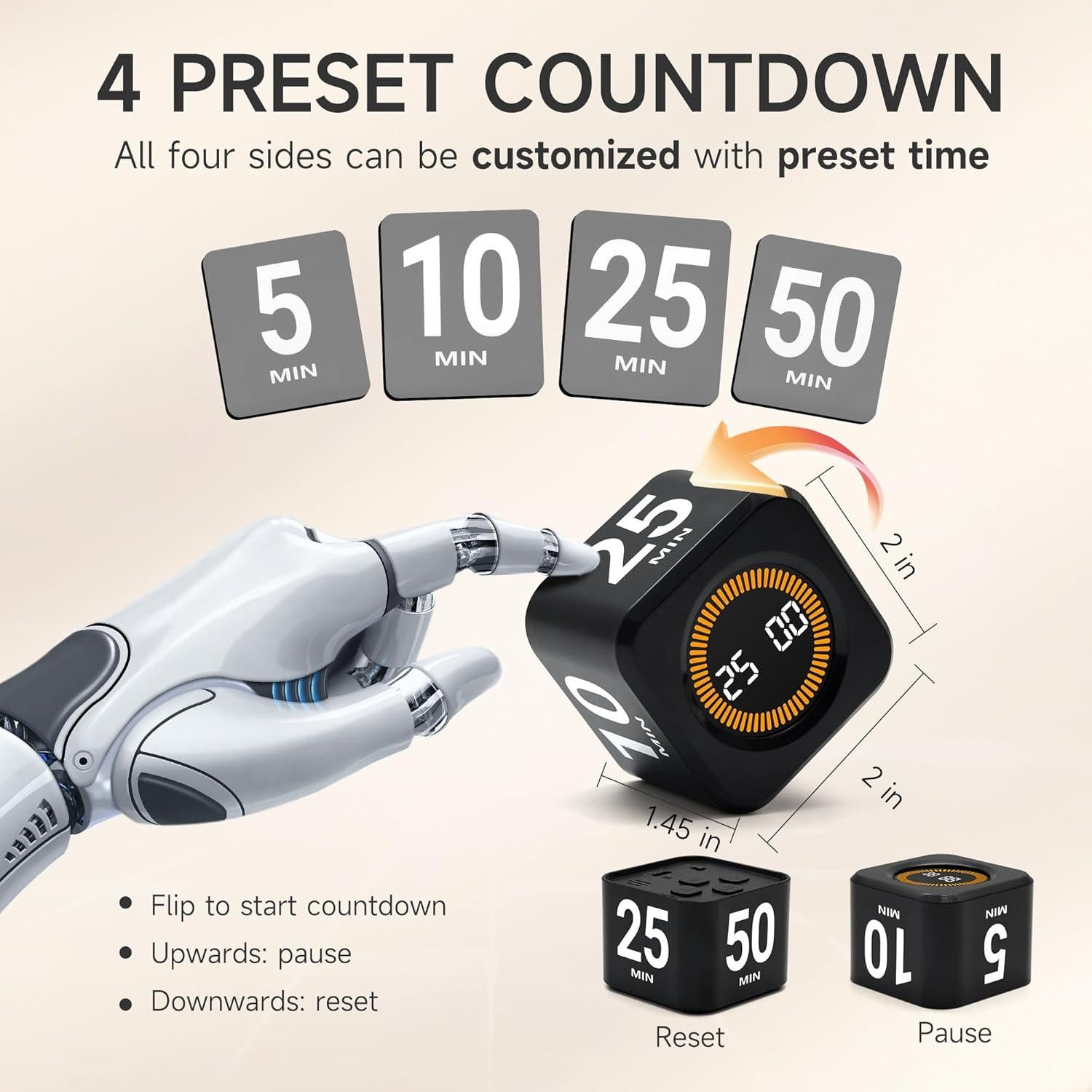 Temporizador Pomodoro Exlliy Cubo Negro 5-50 Minutos