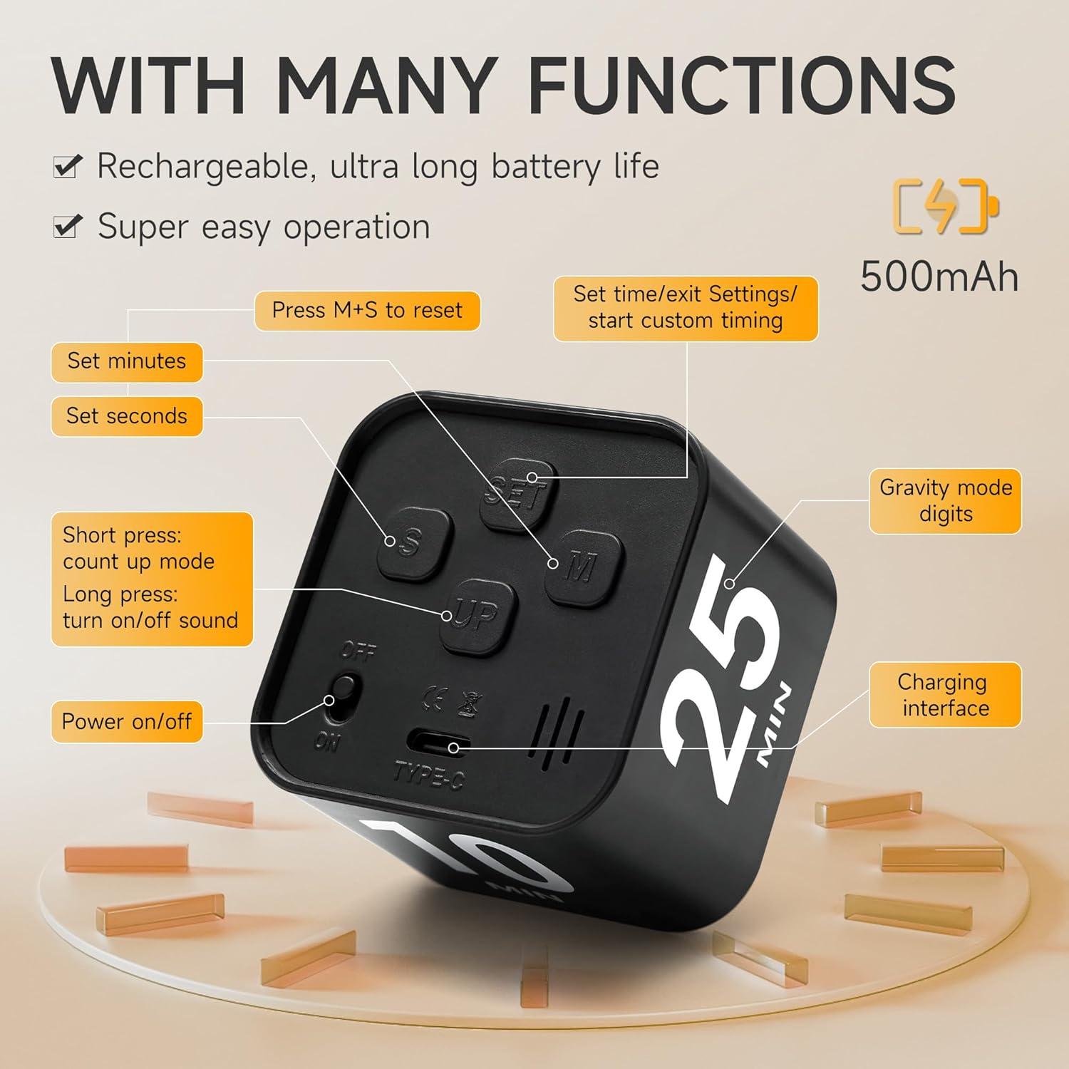 Temporizador Pomodoro Exlliy Cubo Negro 5-50 Minutos