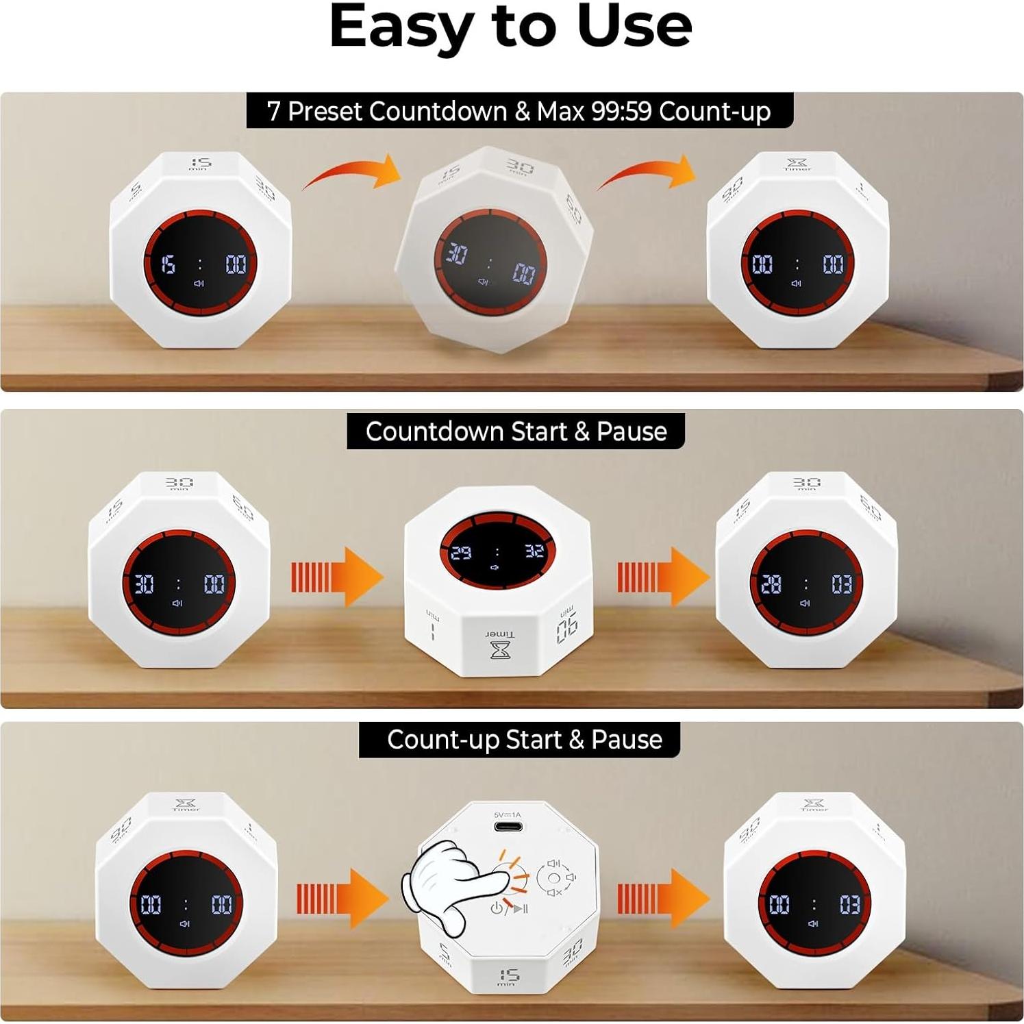 Temporizador Digital Kaflin Recargable 20 cm Blanco Perla