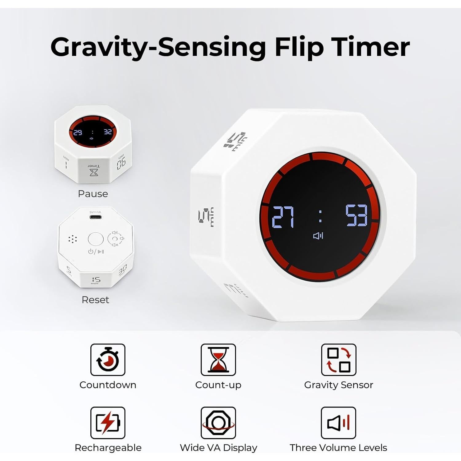 Temporizador Digital Kaflin Recargable 20 cm Blanco Perla