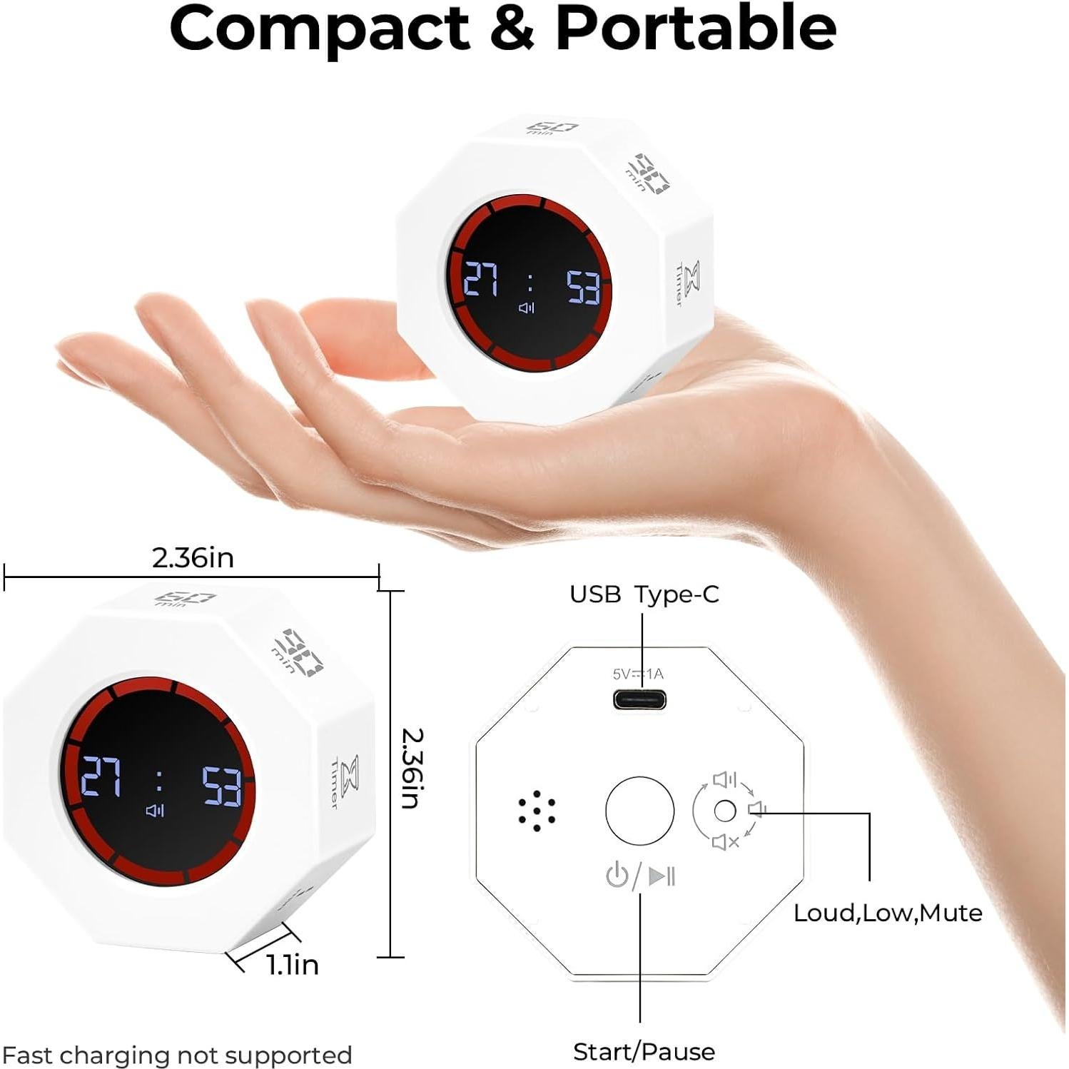 Temporizador Digital Kaflin Recargable 20 cm Blanco Perla