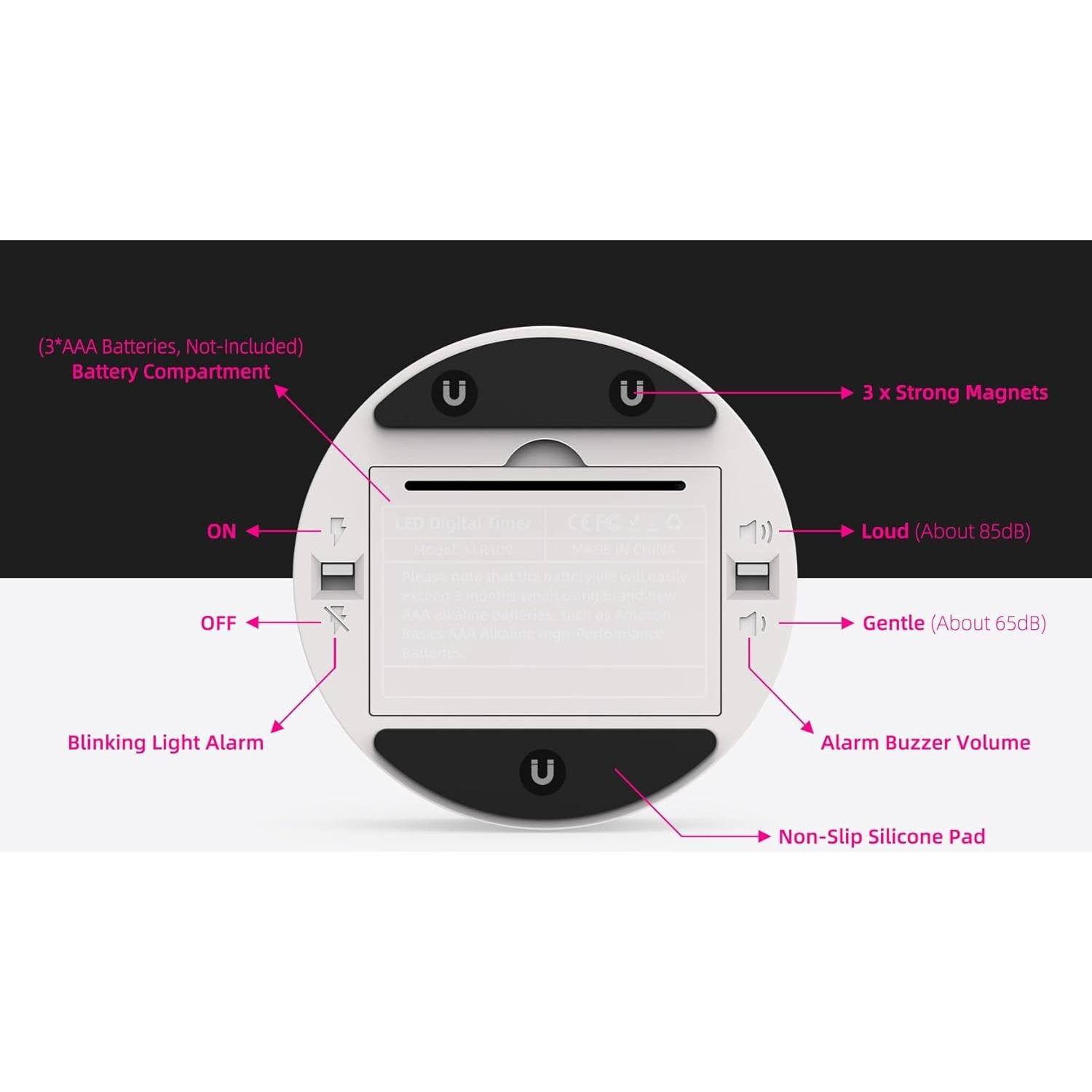 Temporizador Digital LED XUANZIT Magnético 3" Ruidoso