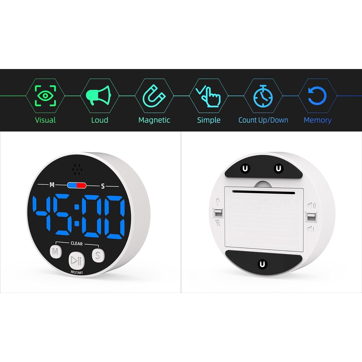 Temporizador Digital LED XUANZIT Magnético 3" Ruidoso