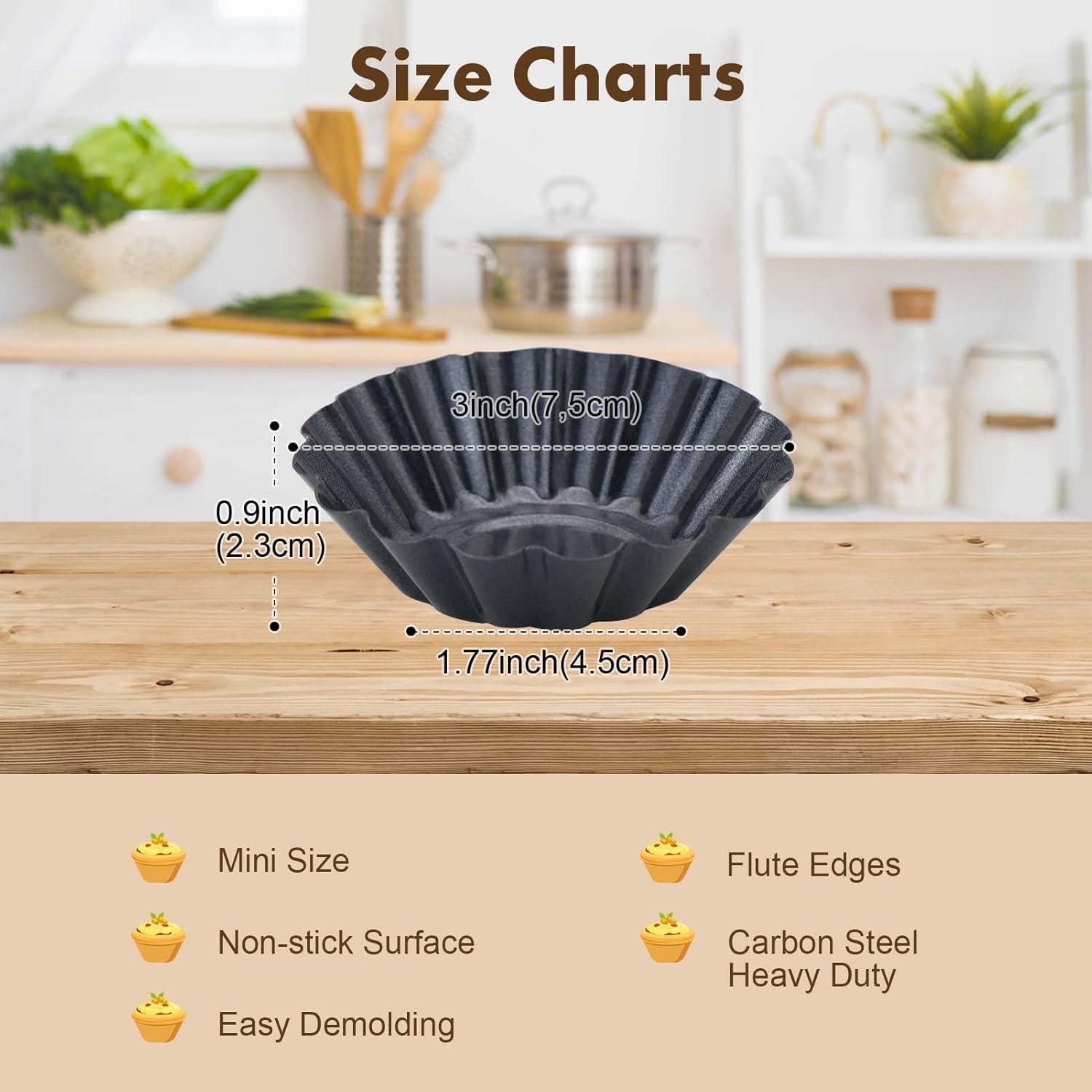 Moldes para Tartas Mini RICHSC-PAN 12 PCS Antiadherentes 7,62 cm