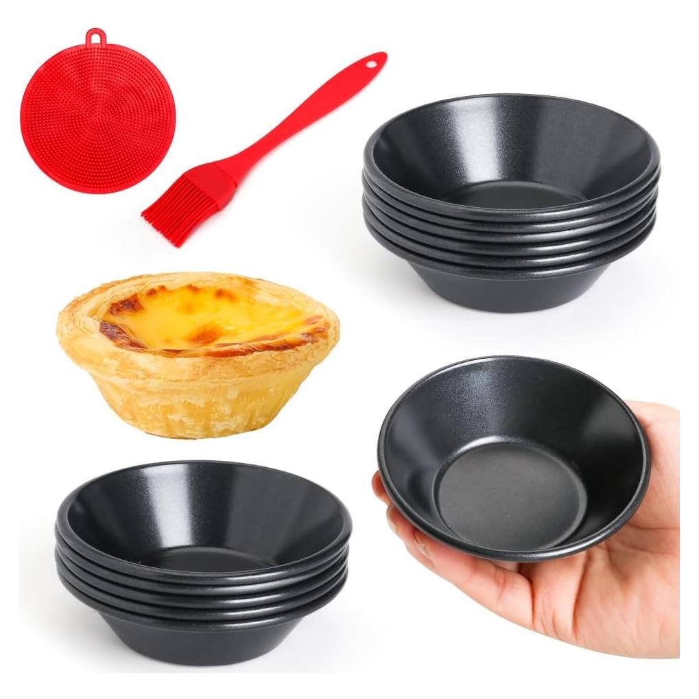 12 Moldes para Tartas Mini 8cm Acero al Carbono Antiadherente