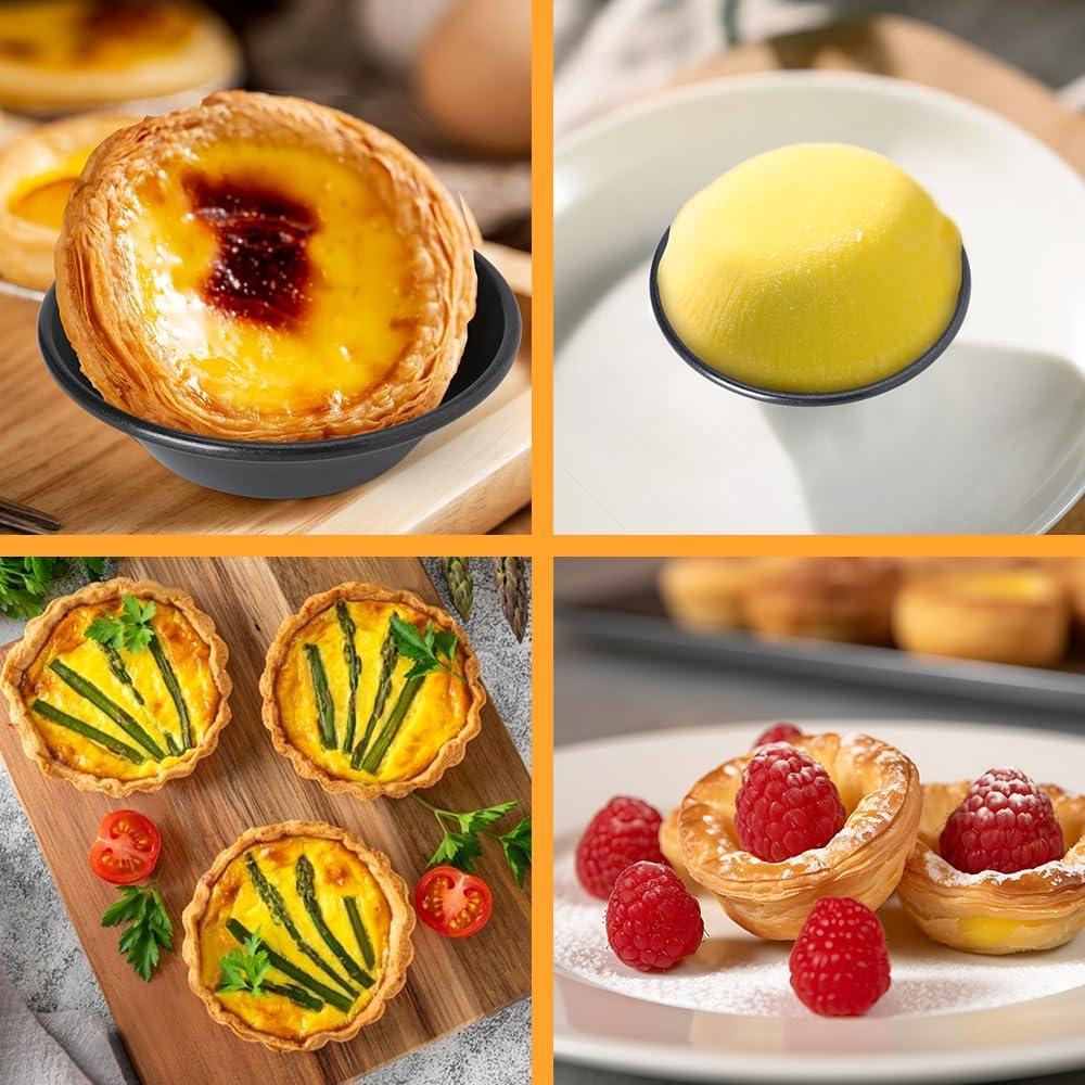 12 Moldes para Tartas Mini 8cm Acero al Carbono Antiadherente