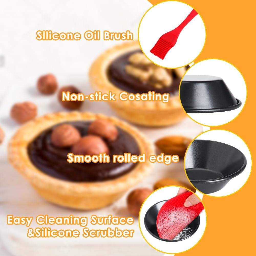 12 Moldes para Tartas Mini 8cm Acero al Carbono Antiadherente