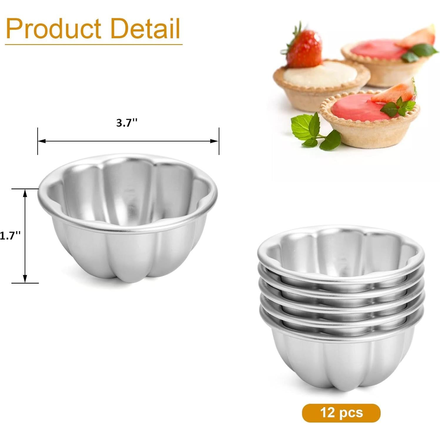Paquete de 12 Moldes para Tartas de Huevo Mezchi 9.4 cm
