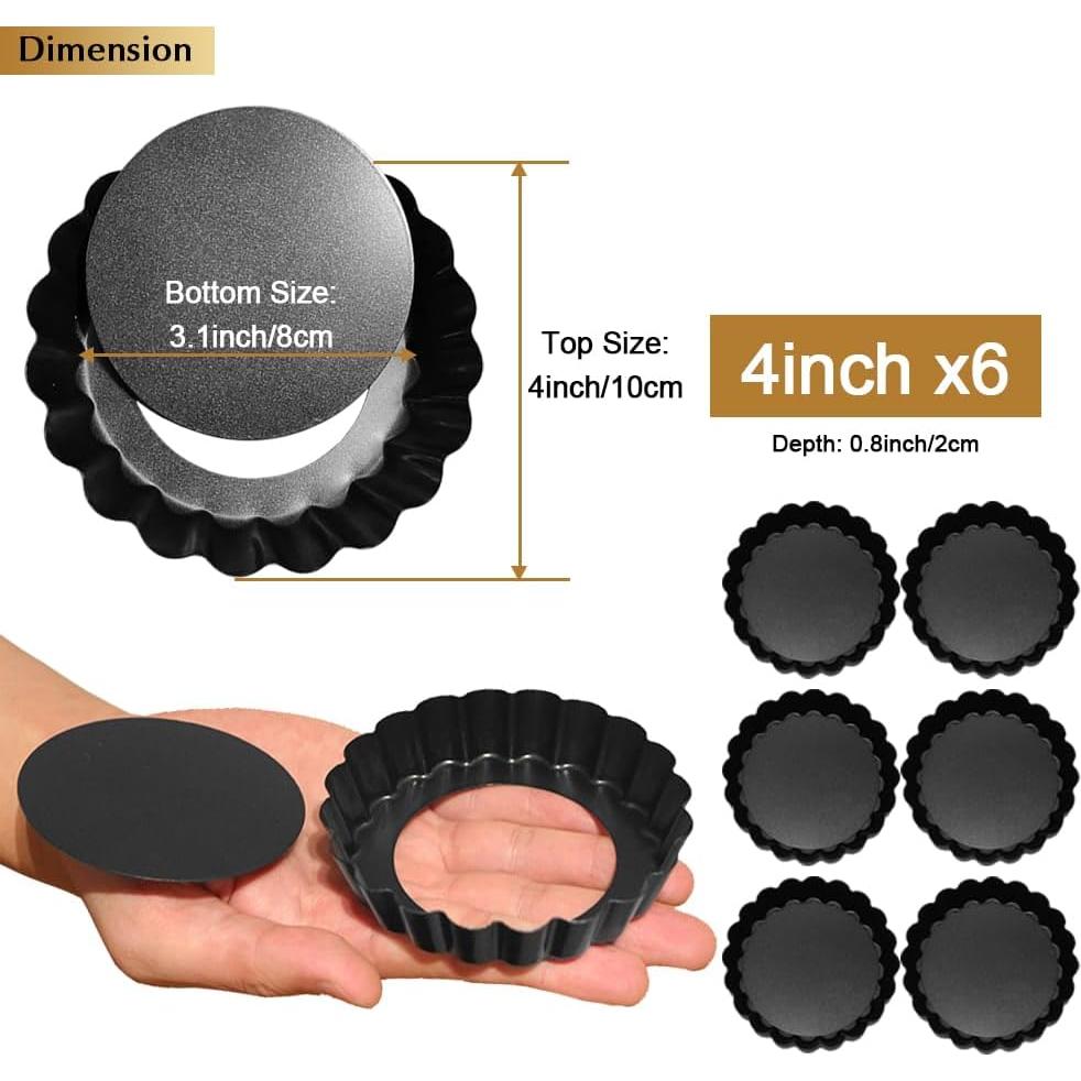Paquete de 6 Moldes para Tartas CFGUK 10 cm Antiadherente