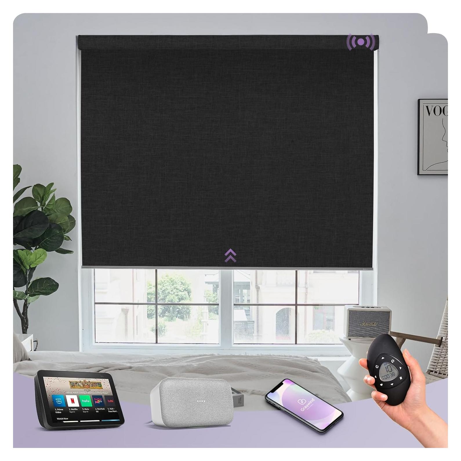 Cortina Enrollable Motorizada Graywind 100% Oscurecimiento Negro