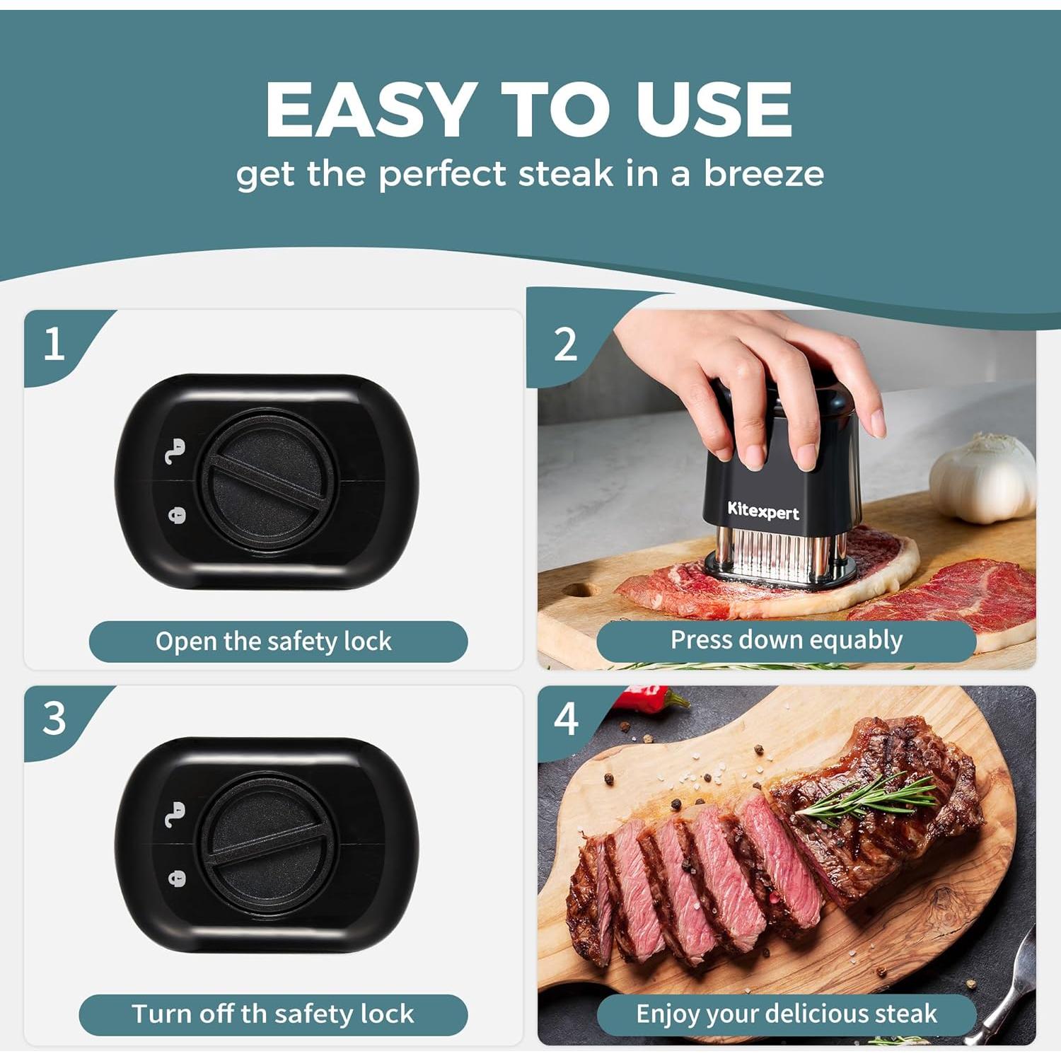 Ablandador de Carne KITEXPERT con 56 Cuchillas de Acero Inoxidable