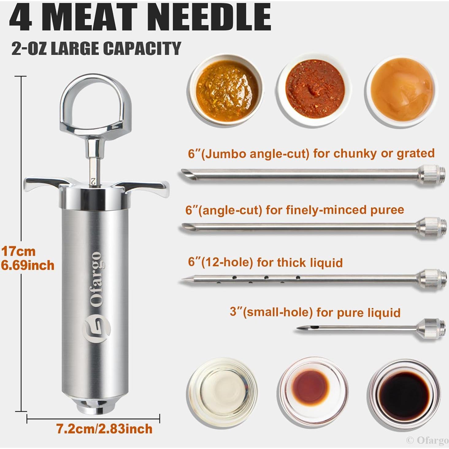 Kit Inyector de Carne Ofargo Acero Inoxidable 2 oz con 4 Agujas