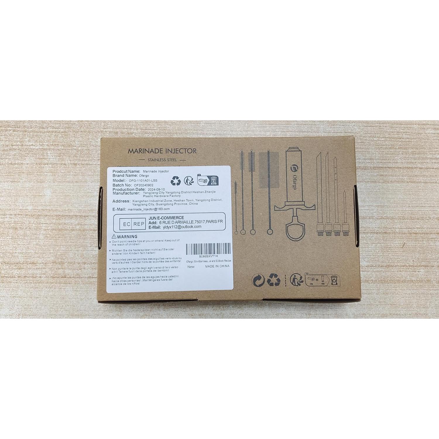 Kit Inyector de Carne Ofargo Acero Inoxidable 2 oz con 4 Agujas