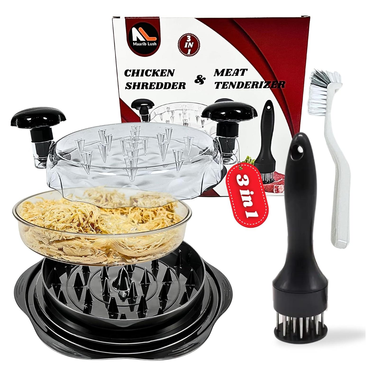 Desmenuzador de Pollo Mejorado Maarib Lush con Ablandador y Cepillo