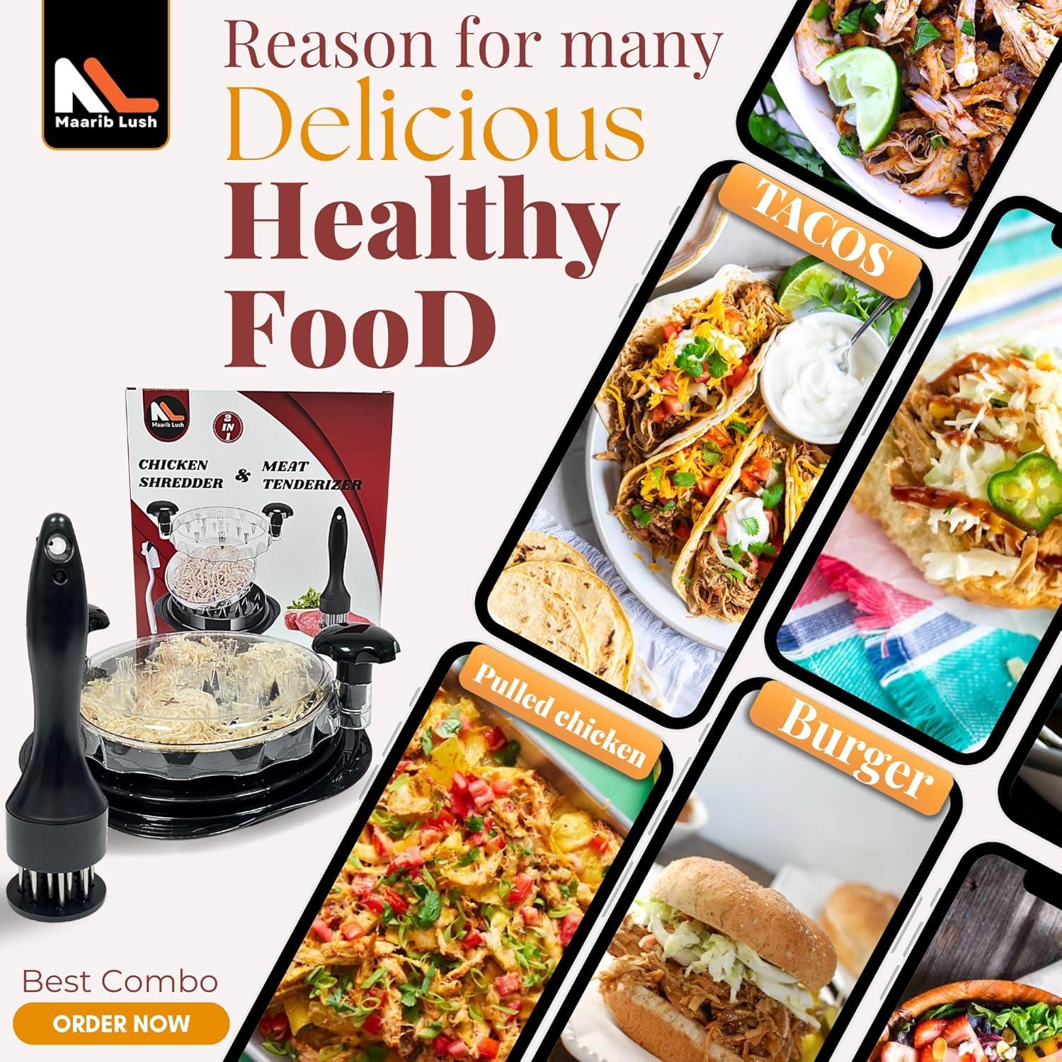 Desmenuzador de Pollo Mejorado Maarib Lush con Ablandador y Cepillo