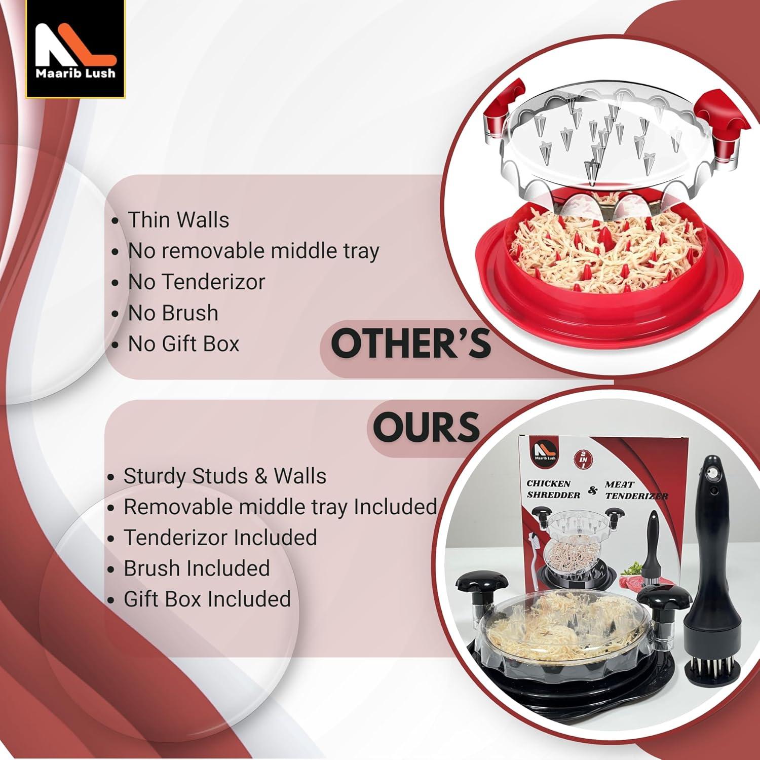 Desmenuzador de Pollo Mejorado Maarib Lush con Ablandador y Cepillo