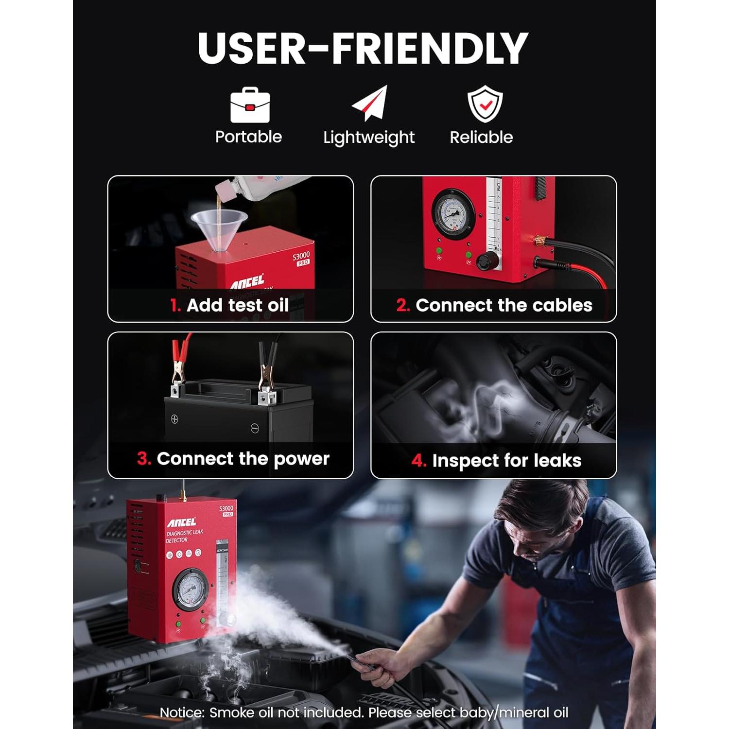 ANCEL S3000 PRO Máquina de Humo Automotriz con Manómetro