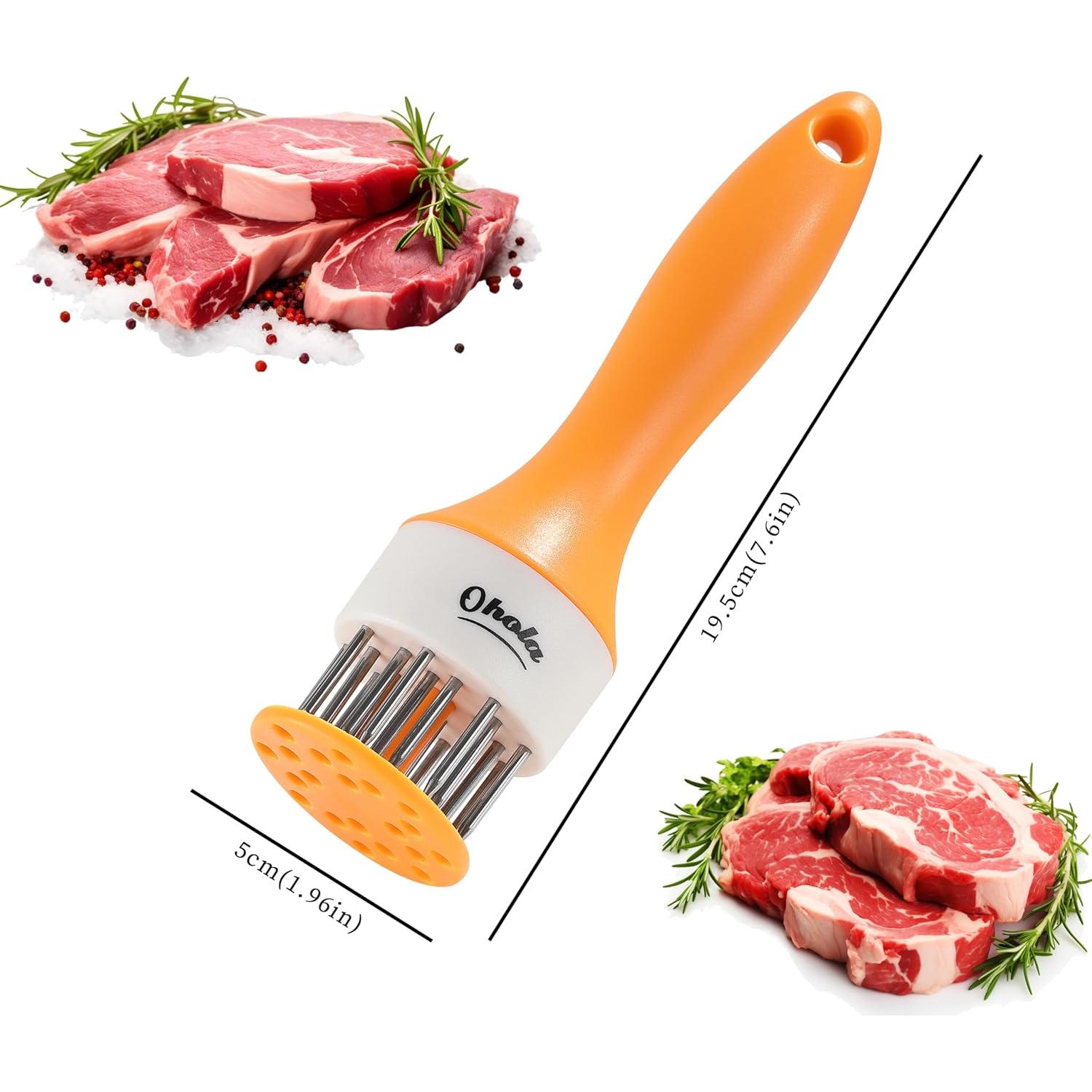Meat Tenderizer Tool, OHOLA Stainless Steel Meat Tenderizer, Meat tenderizer Stapler with 20 Sharp Needle, Great for tenderizing Beef, Chicken, Steak, Veal and Pork (Stylish Two-Tone Color)