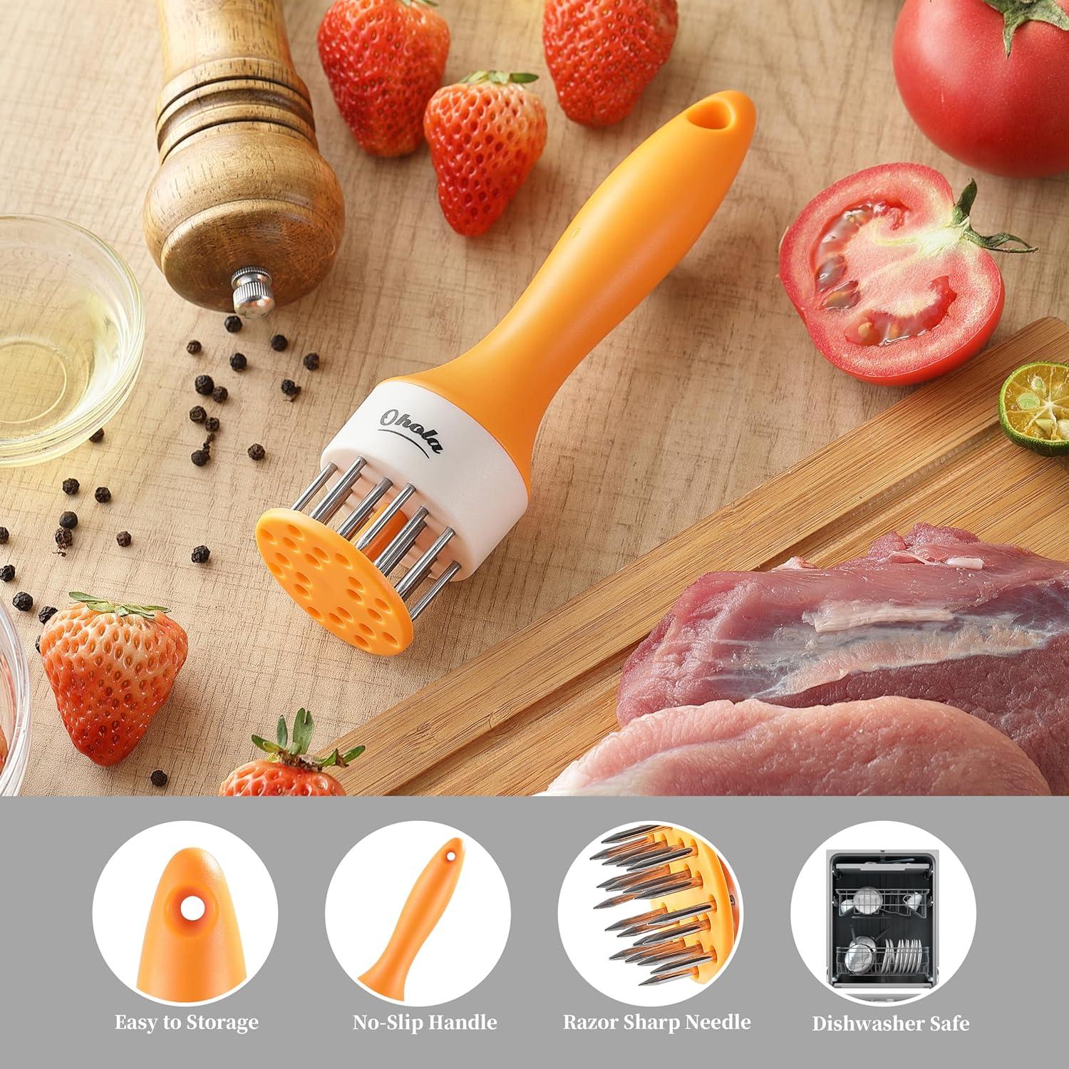 Meat Tenderizer Tool, OHOLA Stainless Steel Meat Tenderizer, Meat tenderizer Stapler with 20 Sharp Needle, Great for tenderizing Beef, Chicken, Steak, Veal and Pork (Stylish Two-Tone Color)