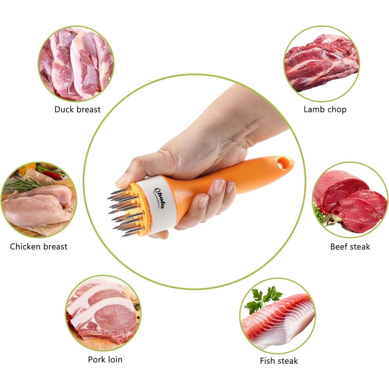 Meat Tenderizer Tool, OHOLA Stainless Steel Meat Tenderizer, Meat tenderizer Stapler with 20 Sharp Needle, Great for tenderizing Beef, Chicken, Steak, Veal and Pork (Stylish Two-Tone Color)