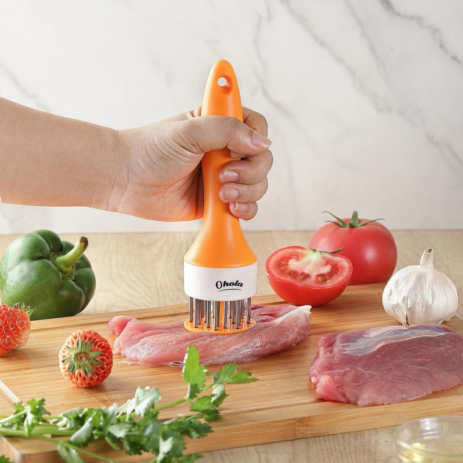 Meat Tenderizer Tool, OHOLA Stainless Steel Meat Tenderizer, Meat tenderizer Stapler with 20 Sharp Needle, Great for tenderizing Beef, Chicken, Steak, Veal and Pork (Stylish Two-Tone Color)
