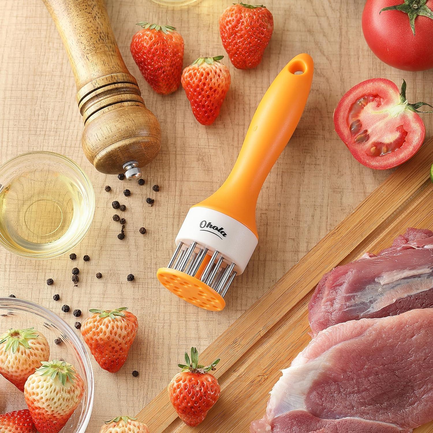 Meat Tenderizer Tool, OHOLA Stainless Steel Meat Tenderizer, Meat tenderizer Stapler with 20 Sharp Needle, Great for tenderizing Beef, Chicken, Steak, Veal and Pork (Stylish Two-Tone Color)