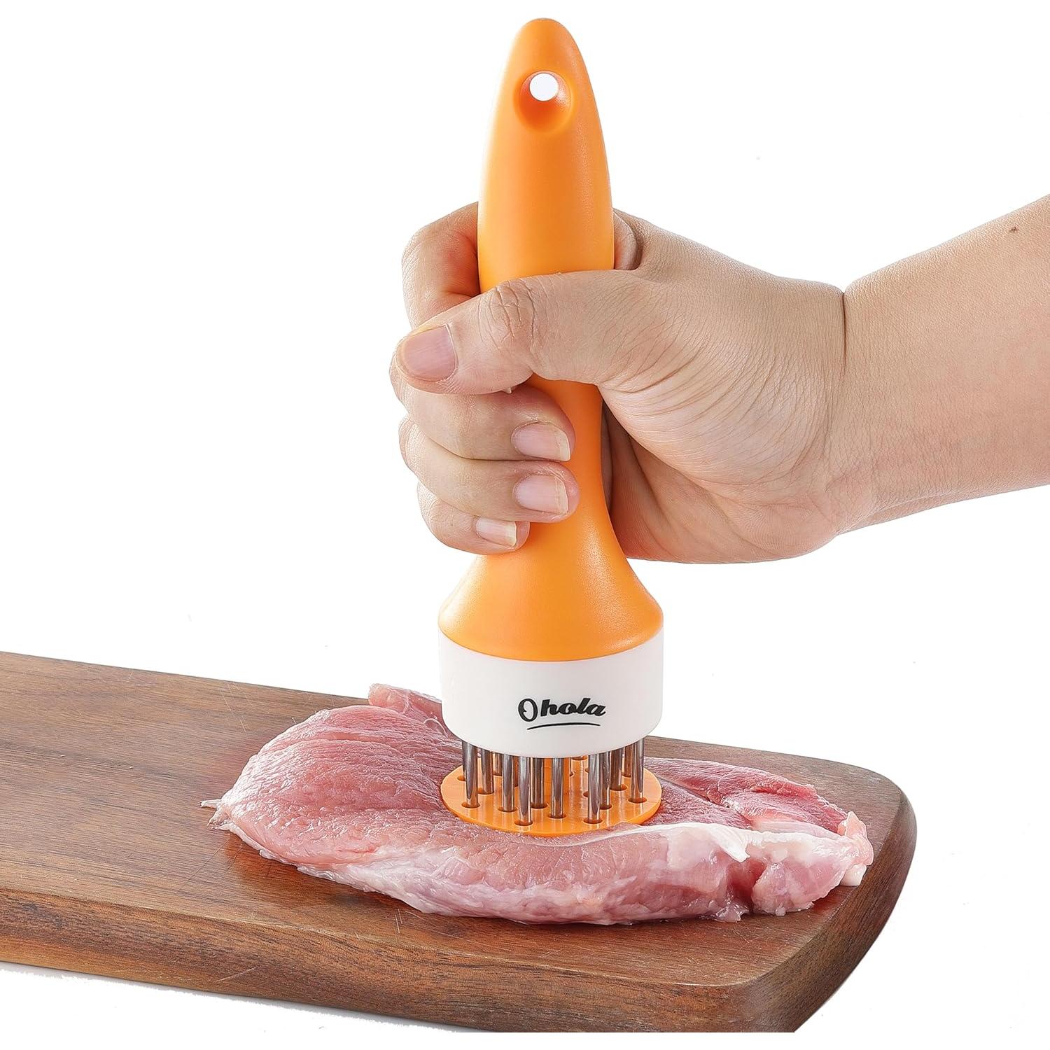 Meat Tenderizer Tool, OHOLA Stainless Steel Meat Tenderizer, Meat tenderizer Stapler with 20 Sharp Needle, Great for tenderizing Beef, Chicken, Steak, Veal and Pork (Stylish Two-Tone Color)