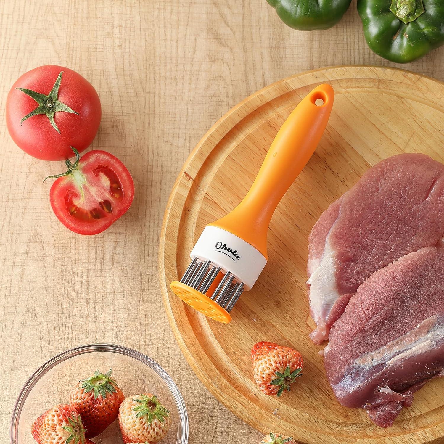 Meat Tenderizer Tool, OHOLA Stainless Steel Meat Tenderizer, Meat tenderizer Stapler with 20 Sharp Needle, Great for tenderizing Beef, Chicken, Steak, Veal and Pork (Stylish Two-Tone Color)