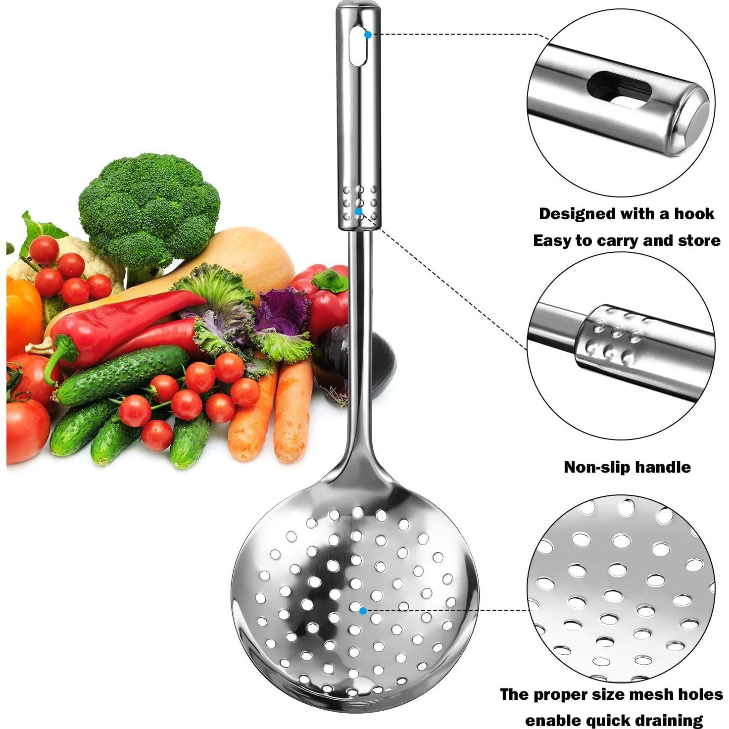 Cucharón Colador Acero Inoxidable Boao 34 cm 2 Piezas
