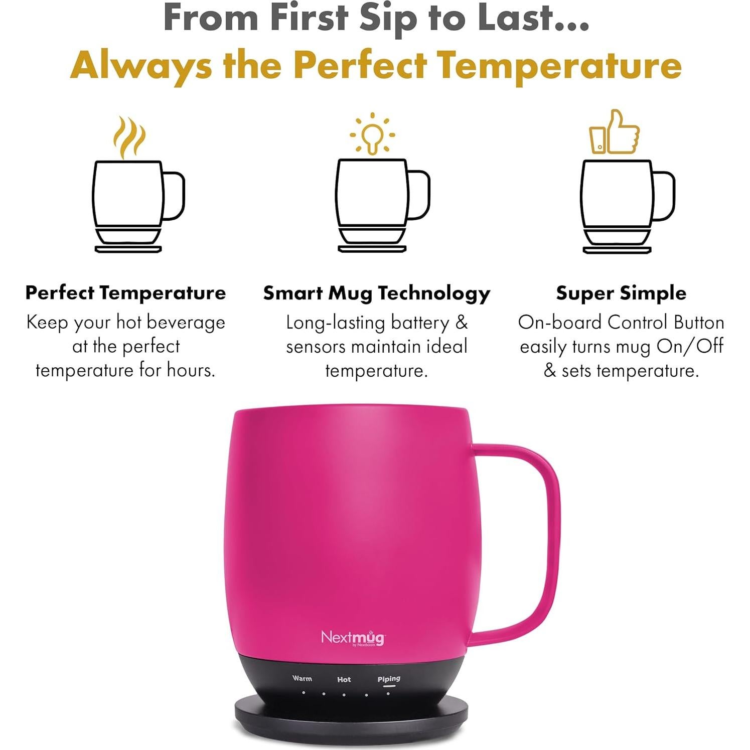 Nextmug Taza Autocalentable 396ml Rosa Verdadero