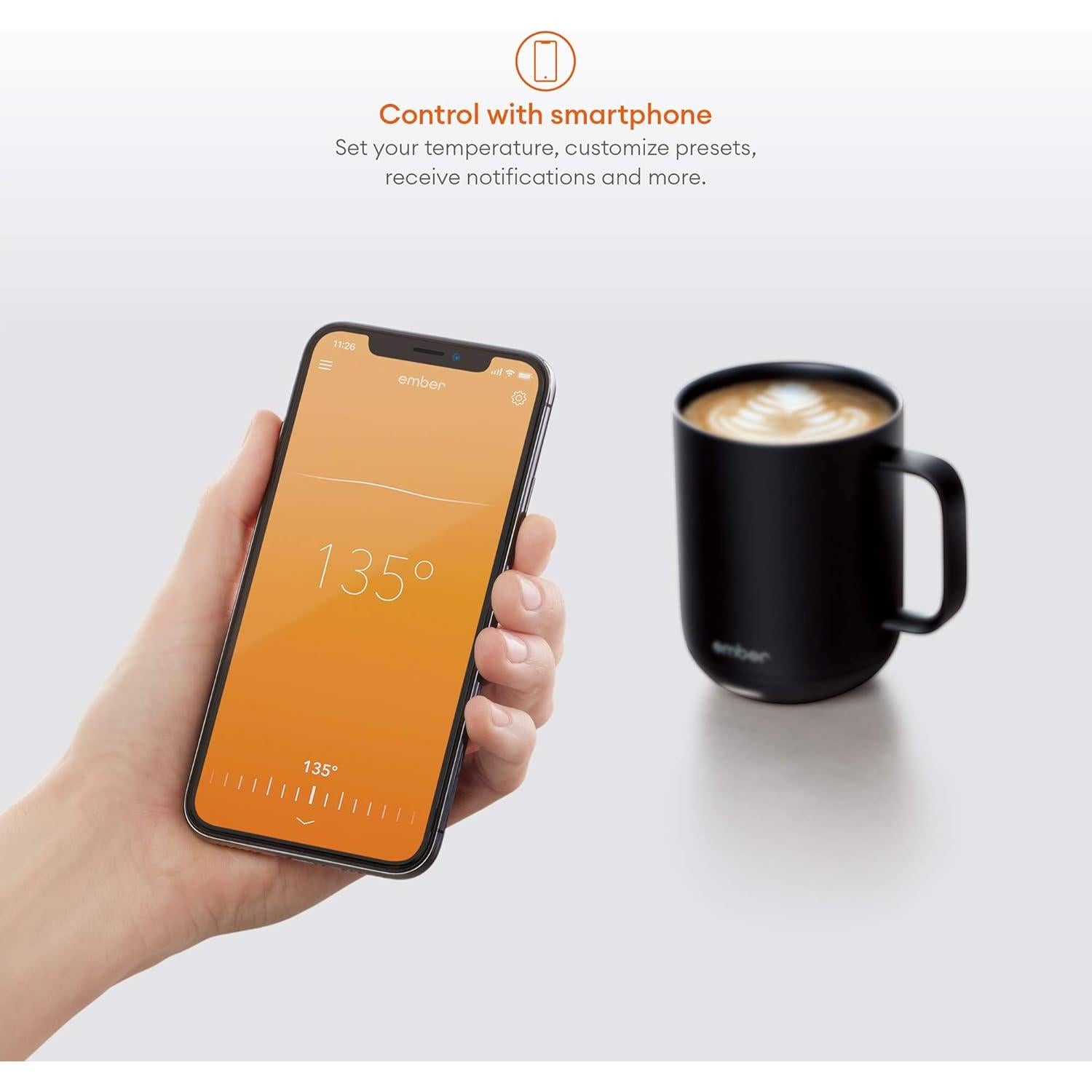 Temperature Control Smart Mug, 14 oz, 1-hr Battery Life, Black - App Controlled Heated Coffee Mug