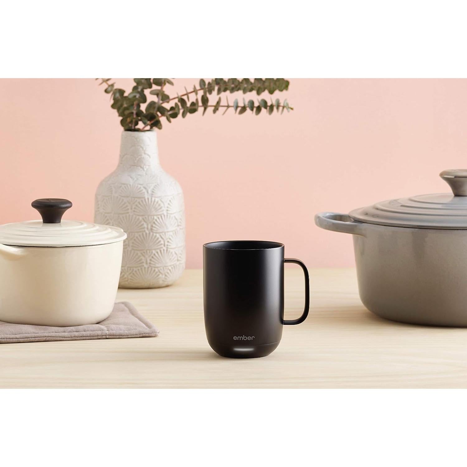 Temperature Control Smart Mug, 14 oz, 1-hr Battery Life, Black - App Controlled Heated Coffee Mug