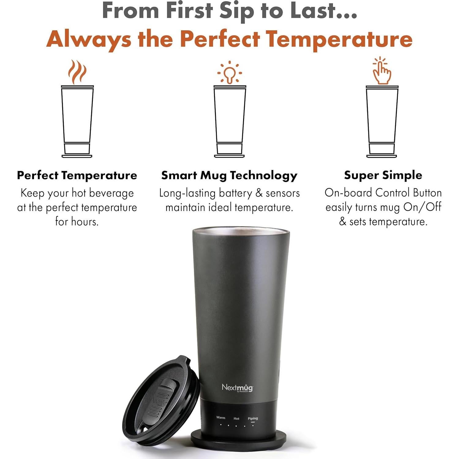 Nextmug Go - Taza de viaje autocalentable 16 oz Grafito