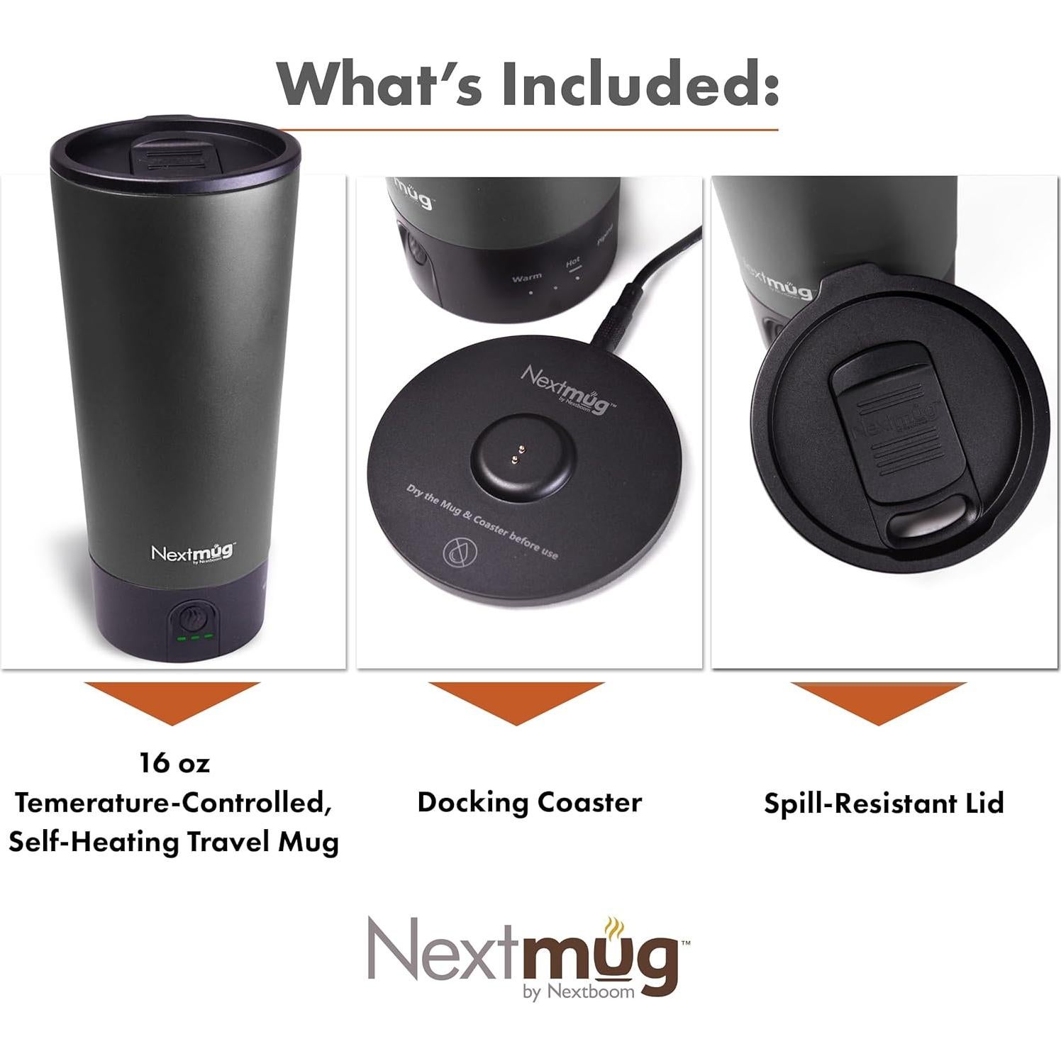 Nextmug Go - Taza de viaje autocalentable 16 oz Grafito