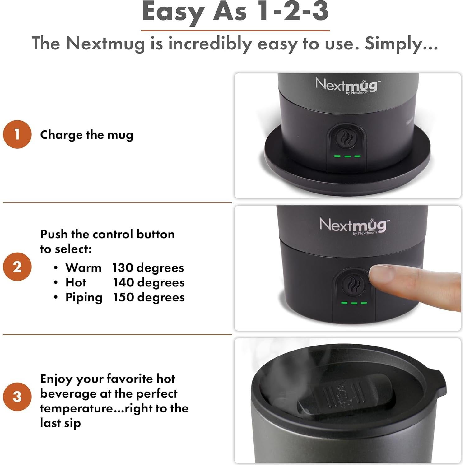 Nextmug Go - Taza de viaje autocalentable 16 oz Grafito