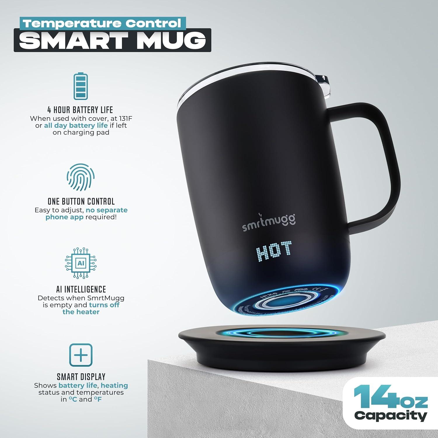 Taza de Café Autocalentable SmrtMugg Pro 14 oz LCD